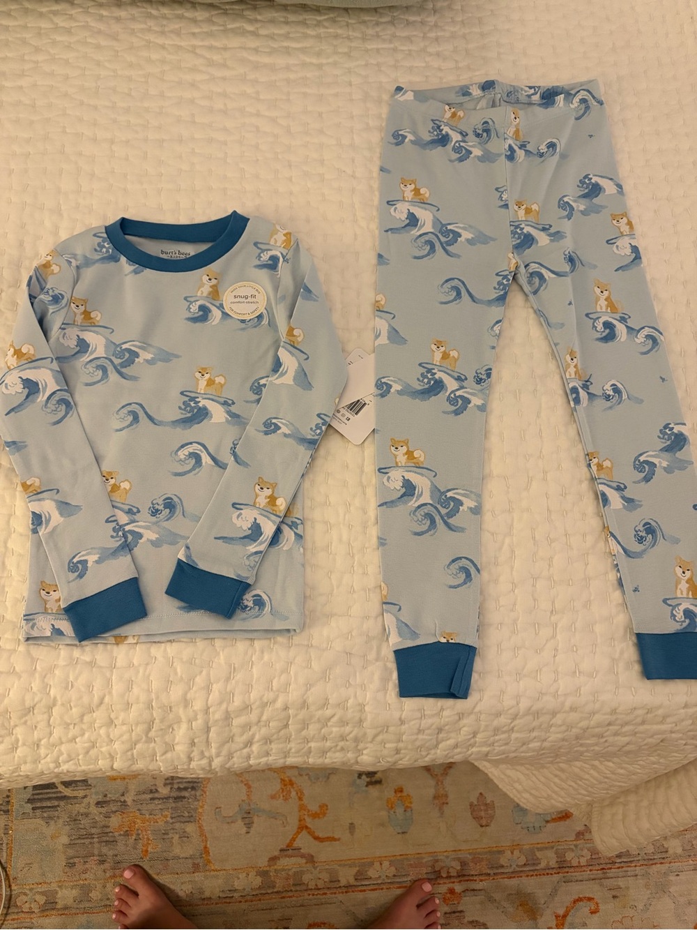 NWT Burt’s Bees Kids Light Blue Surfing Corgi Dog Pajama Set Size 5T